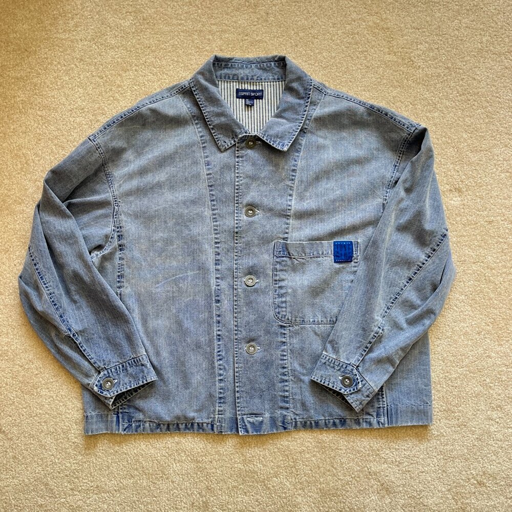 Vintage Denim Jacket, 987 Esprit, Cotton, Fall Jacket, Medium, Oversized, Boxy